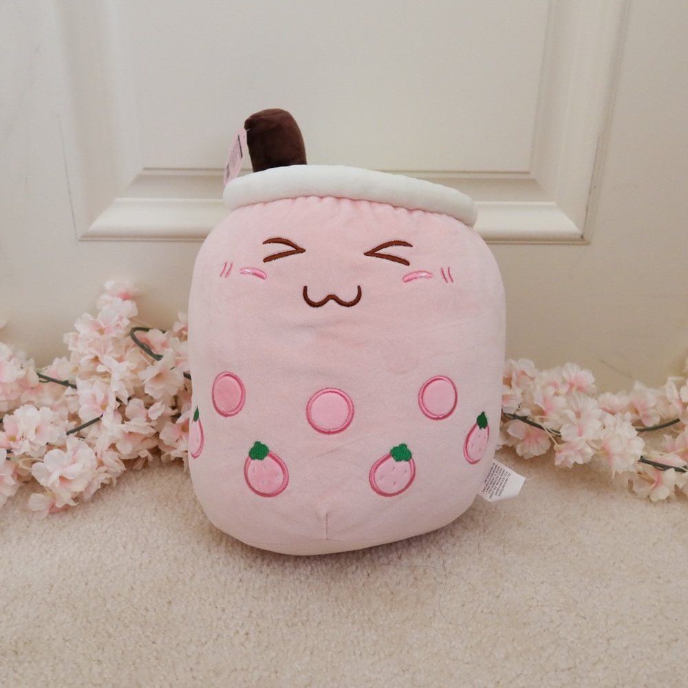 Pink Strawberry Boba Milk Tea Plush